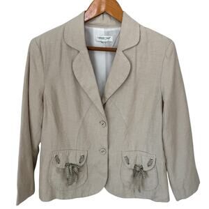 COLDWATER CREEK Blazer Womens Large Oatmeal Linen Blend Neutral Minimalist